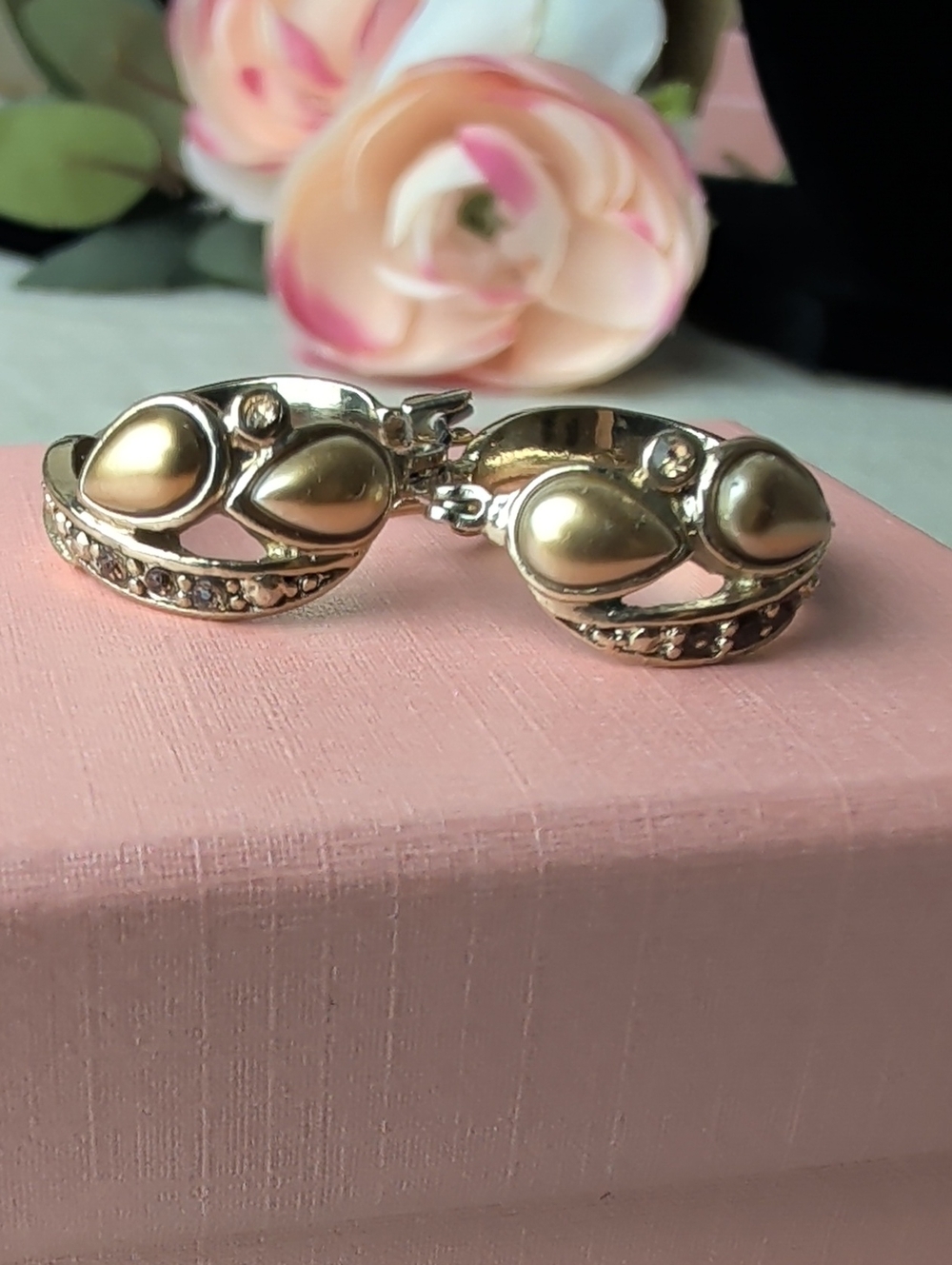 Vintage Gold Tone Sculptural Statement Earrings with Gemstone Accents